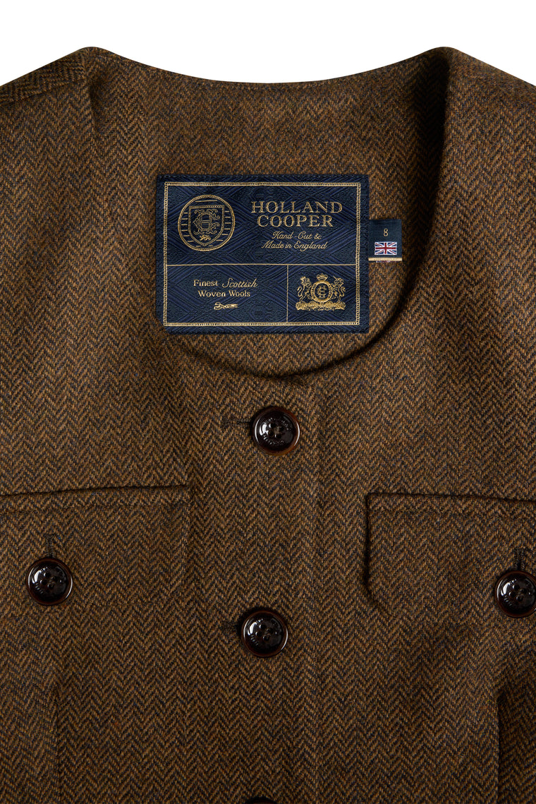 Tailored Peplum Jacket (Tobacco Herringbone)