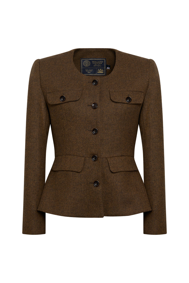 Tailored Peplum Jacket (Tobacco Herringbone)