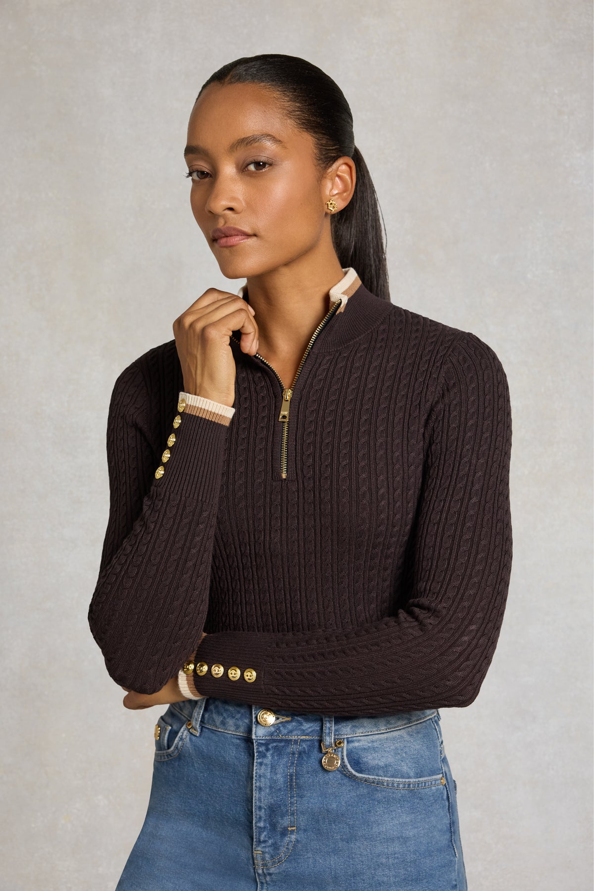 Zoe Quarter Zip Knit (Bournville)