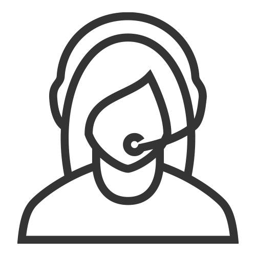 Black line image of person on phone headset