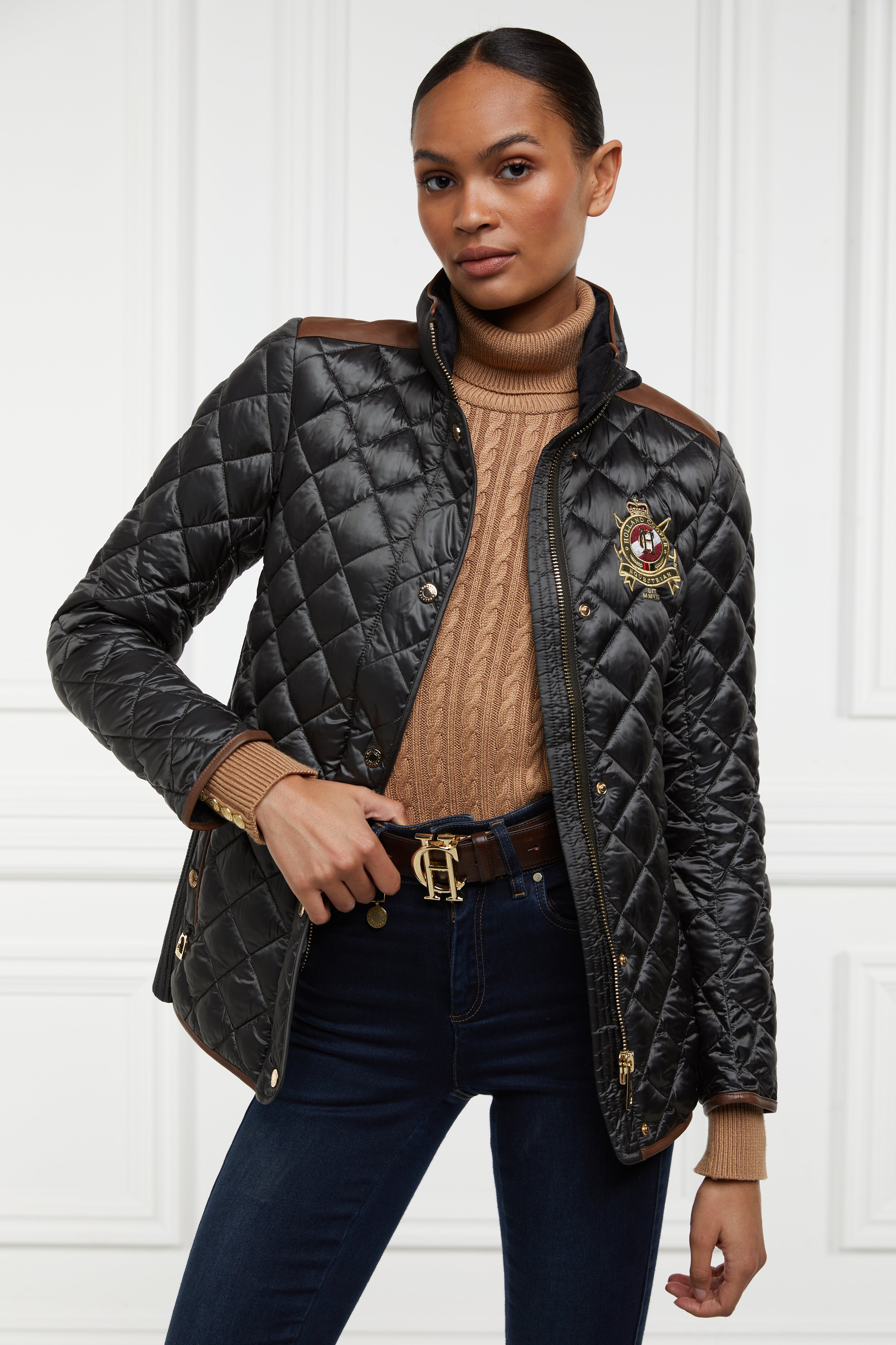 Khaki Green Diamond Quilted Heritage Longline Barn Jacket with Removable Hood