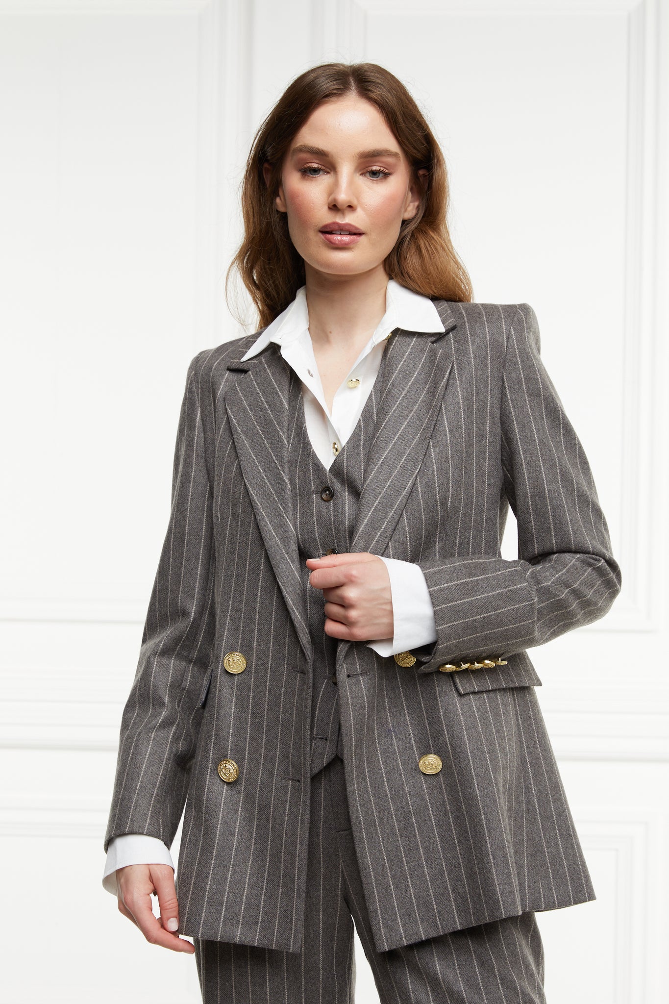 Tailored Blazer Grey Checked Longline Blazer Double Breasted
