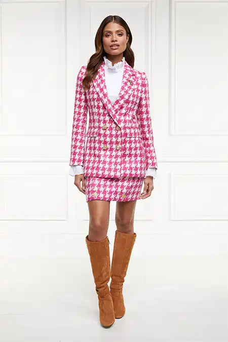 Double Breasted Blazer (Hot Pink Large Scale Houndstooth)