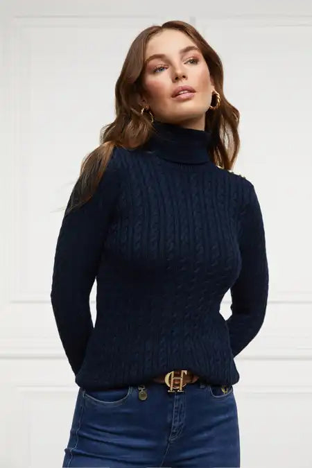 Seattle Roll Neck Cable Knit (Ink Navy)