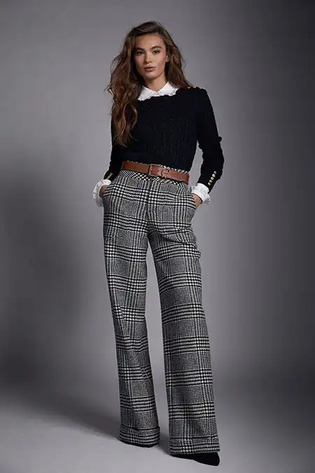 High Waisted Straight Trouser (Large Scale Prince of Wales Mono)