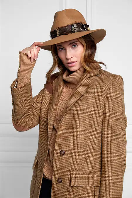 Trilby Hat Iridescent Feather Band (Camel)
