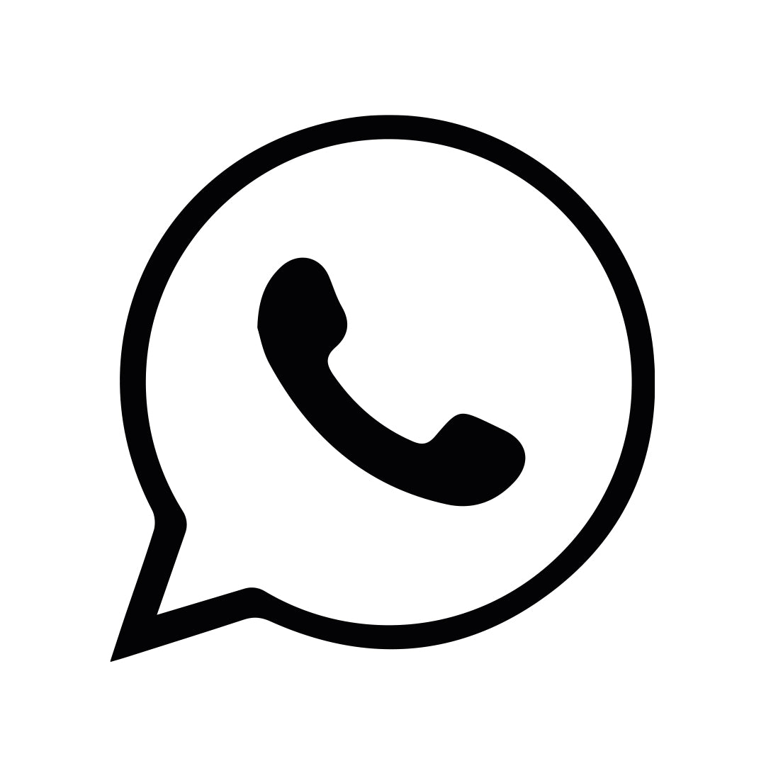 Black line logo of WhatsApp, phone in a speech bubble