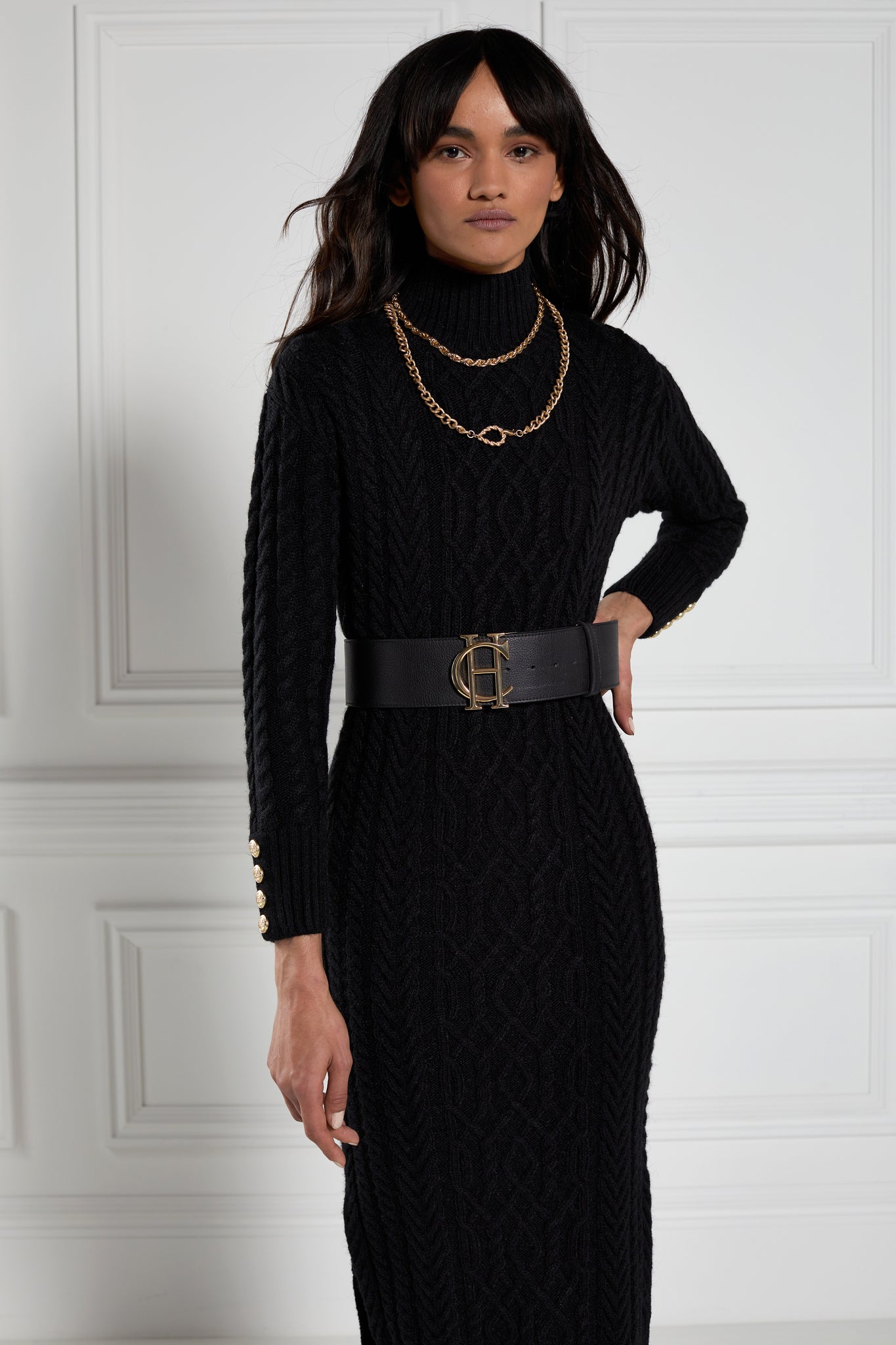 Windsor Cable Midi Dress (Black)