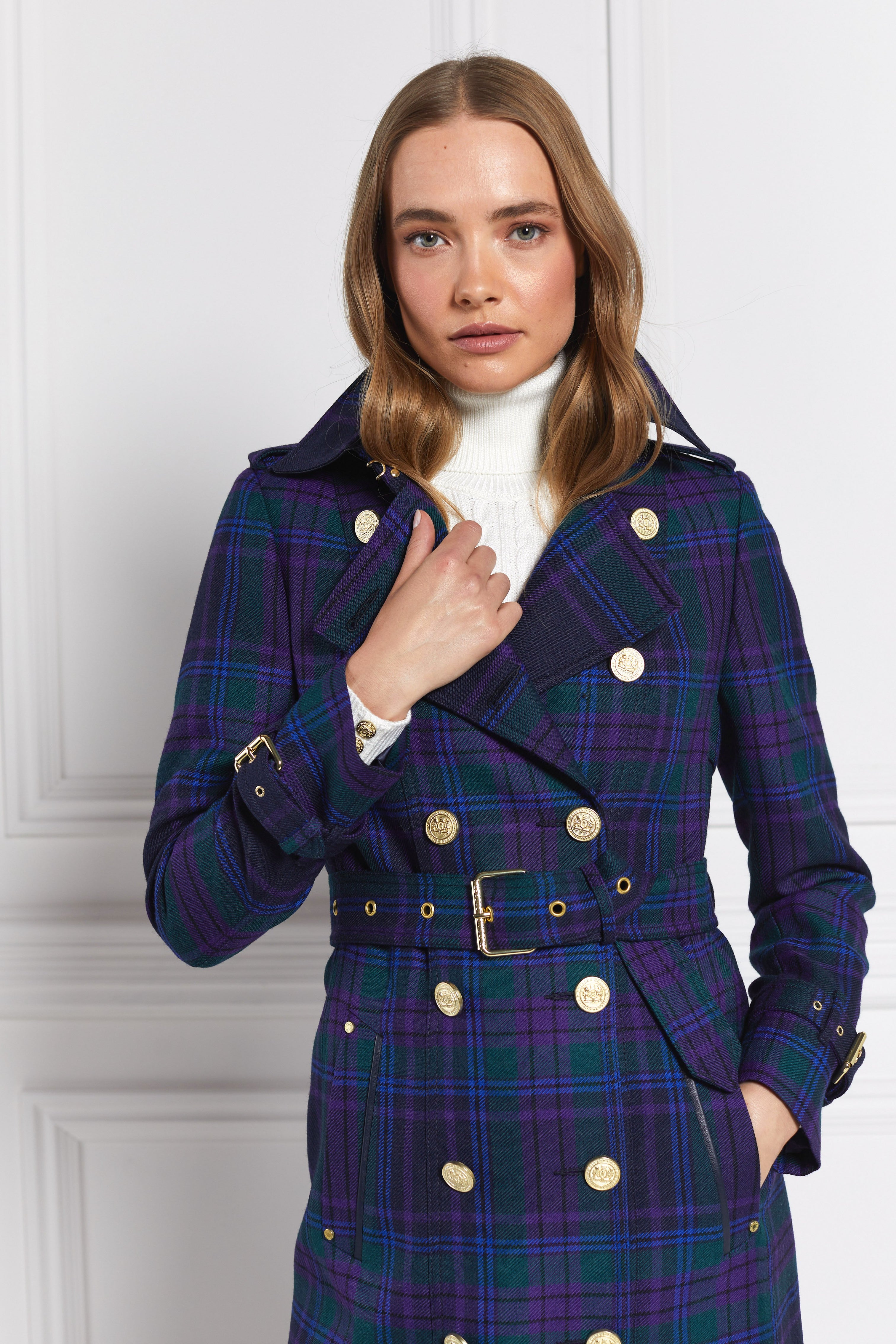 Full Length Marlborough Trench Coat (Heather Tartan) Holland Cooper