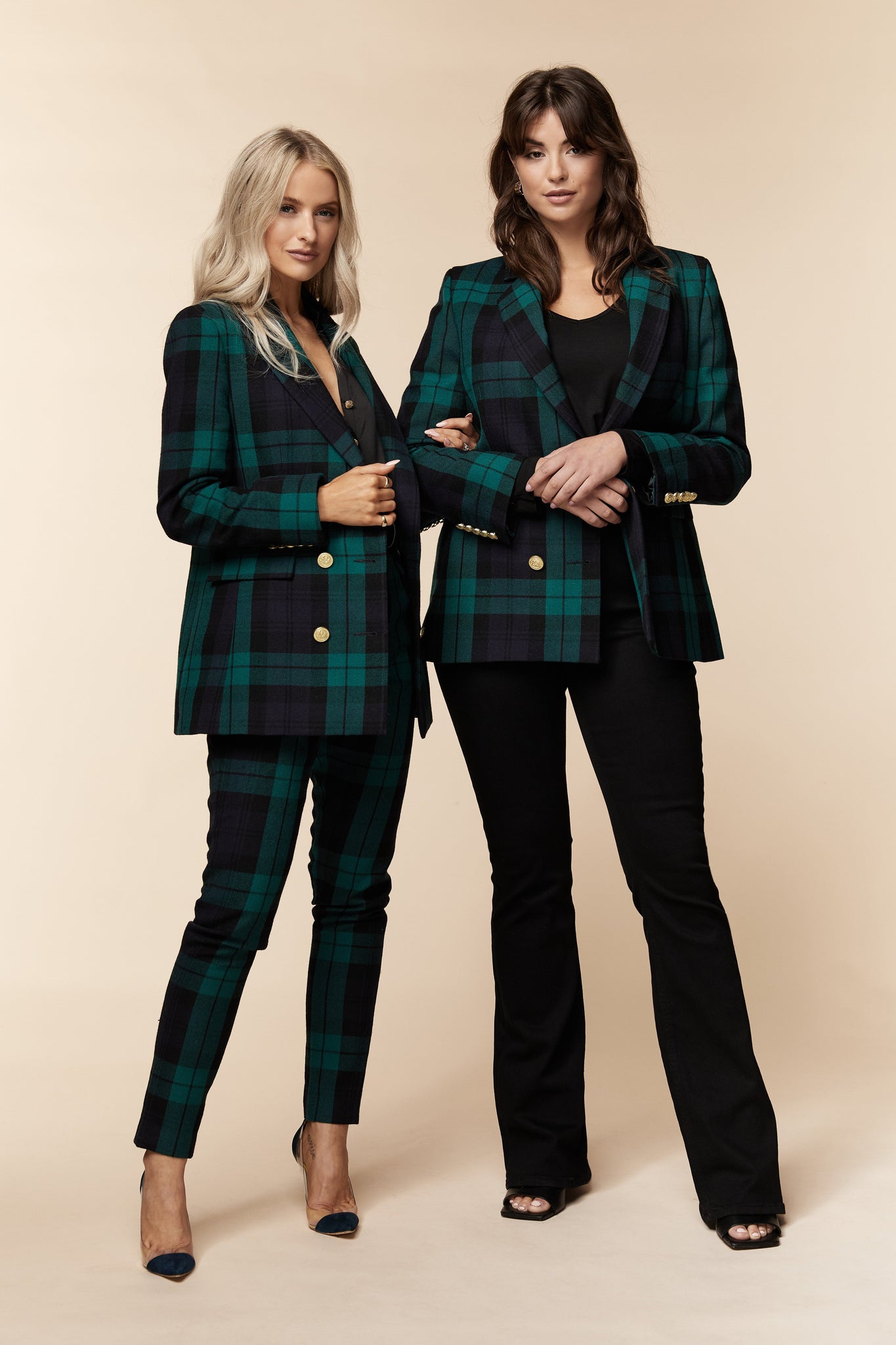 High Waisted Peg Trousers (Emerald Check)