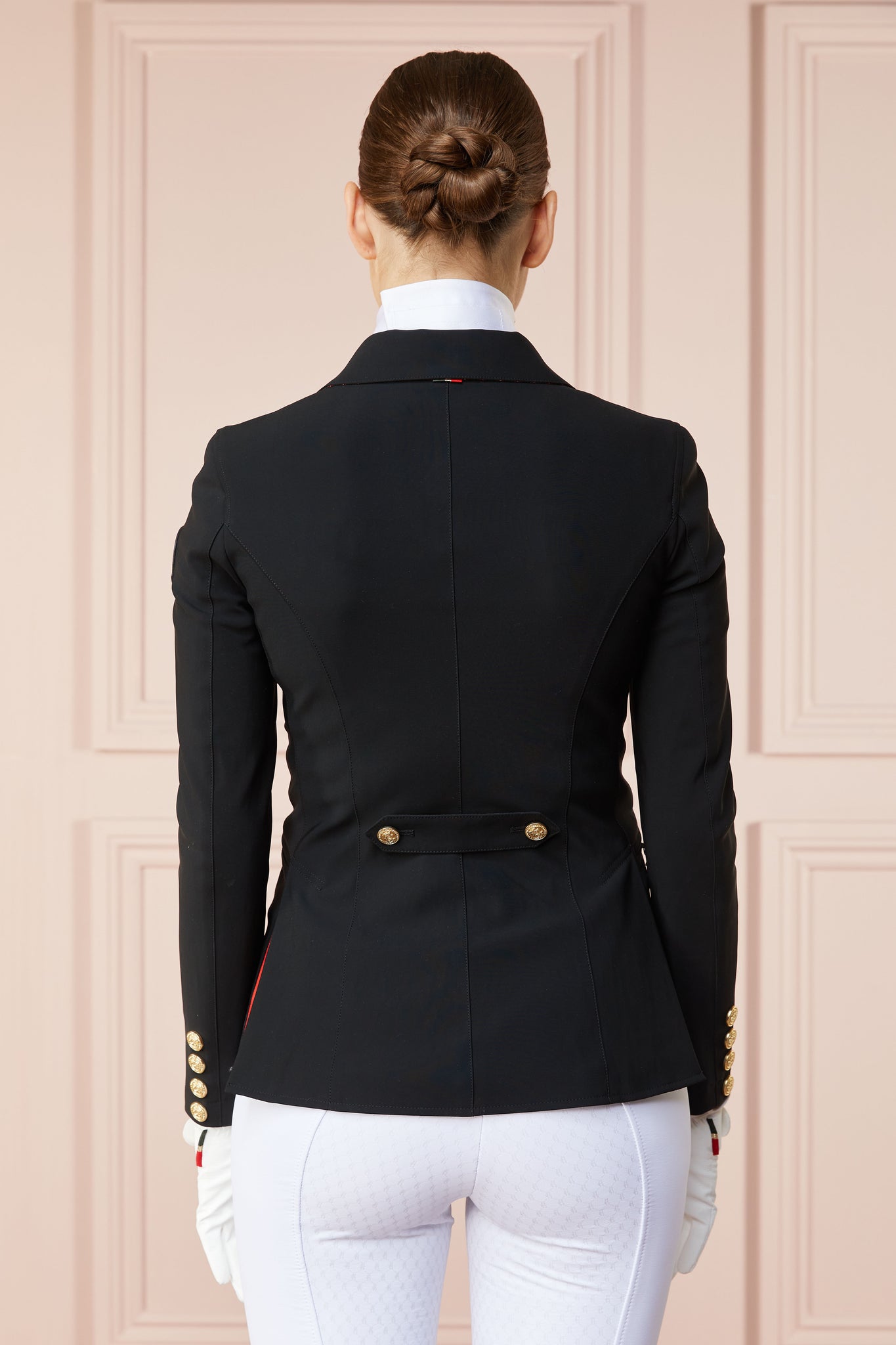 womens competition jacket with gold hardware 