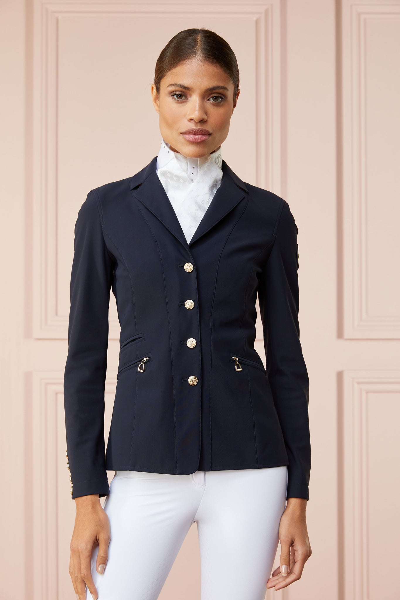 womens navy competition jacket with gold hardware 