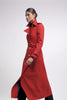 womens red double breasted full length wool trench coat