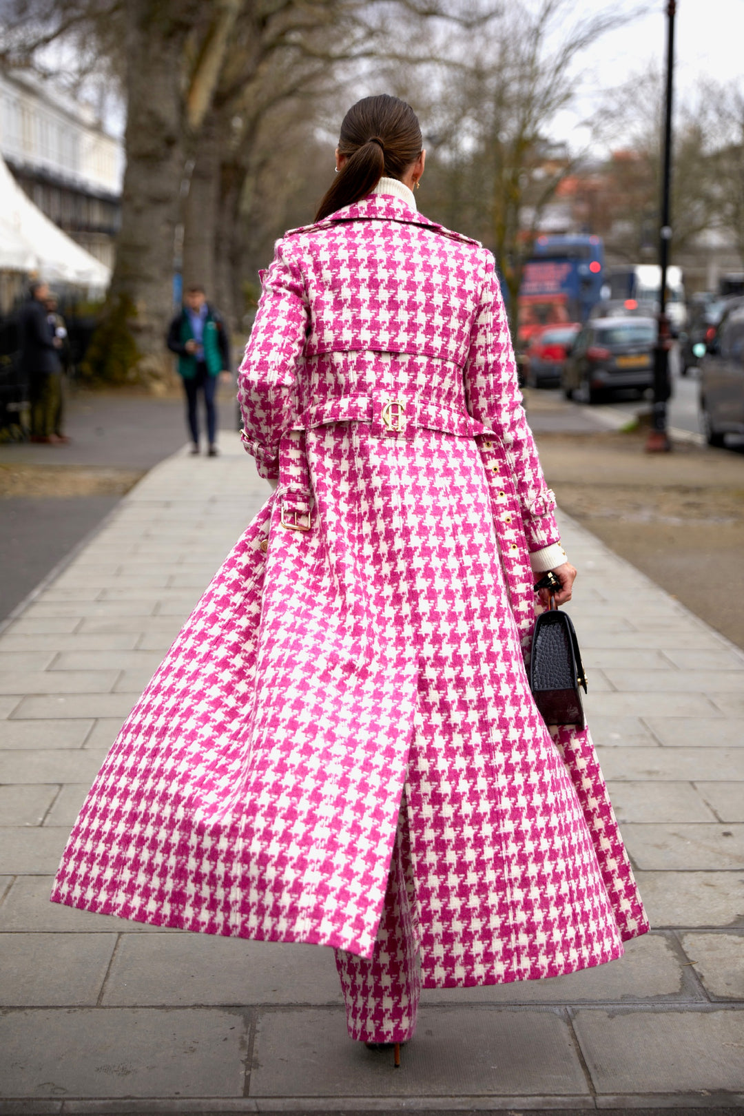 Pink Houndstooth Long Lapel Coat main image 1