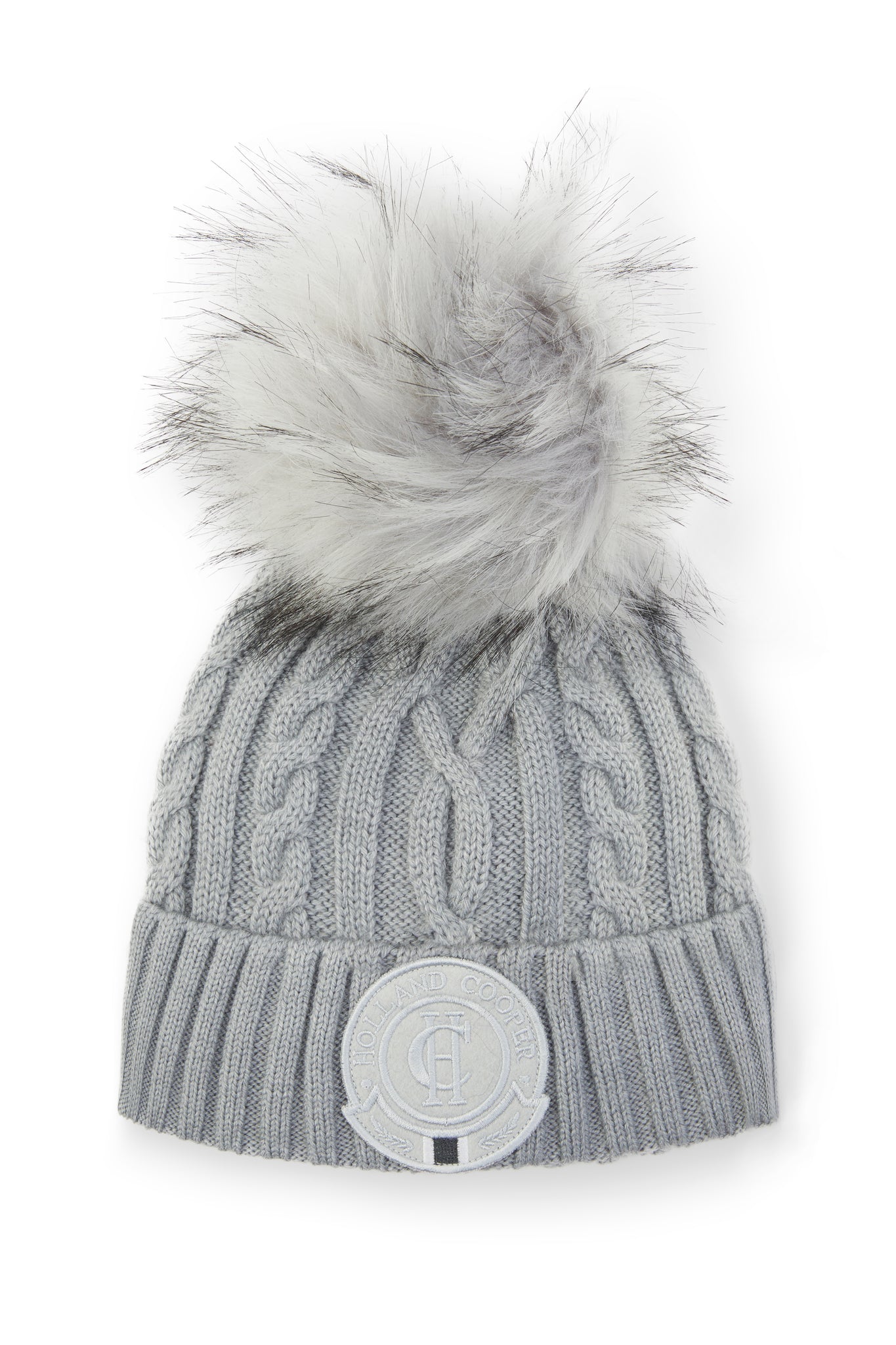 Cable Faux Fur Bobble Hat (Grey Marl)