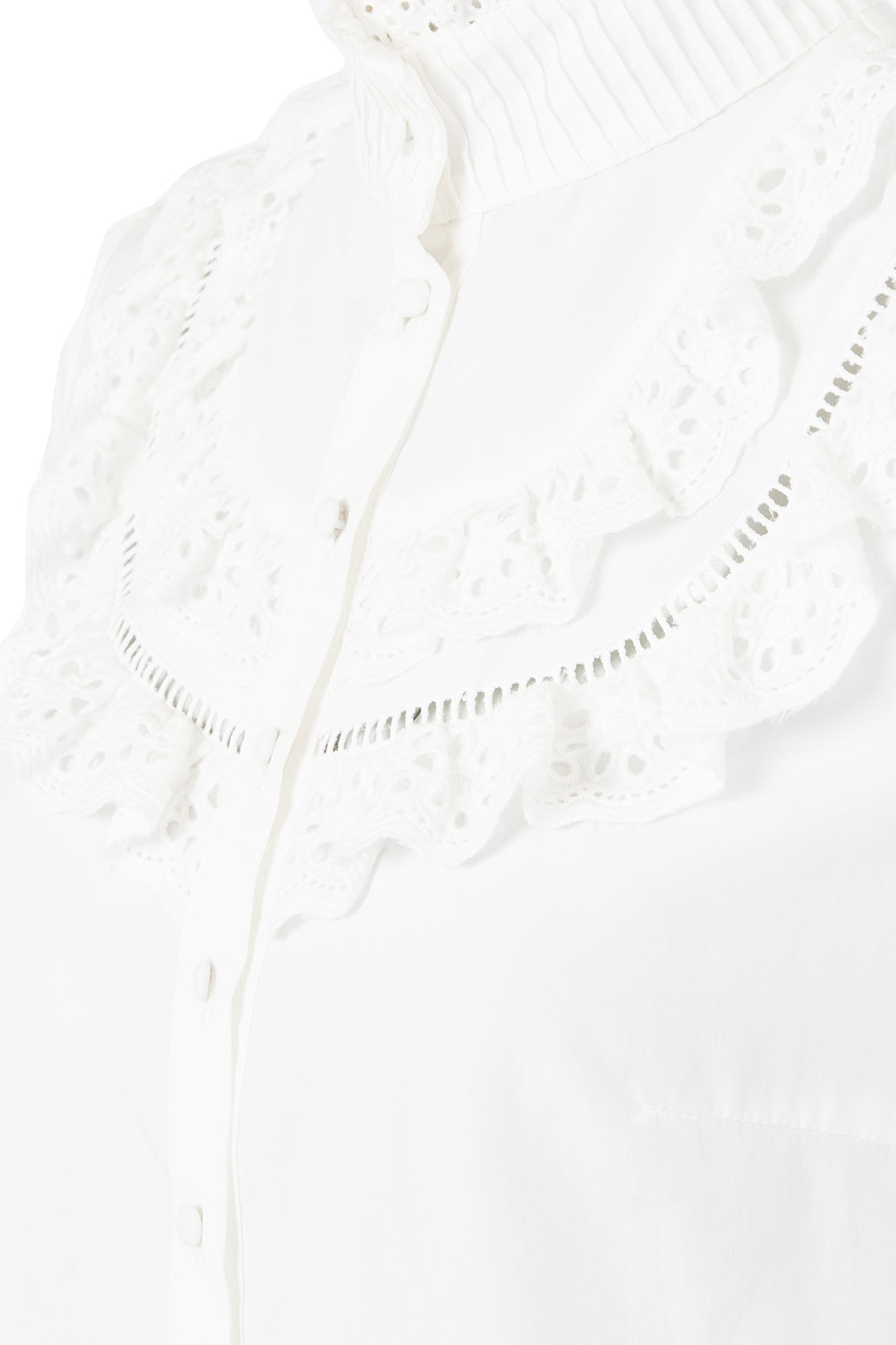 detail image of ruffle and lace chest detail