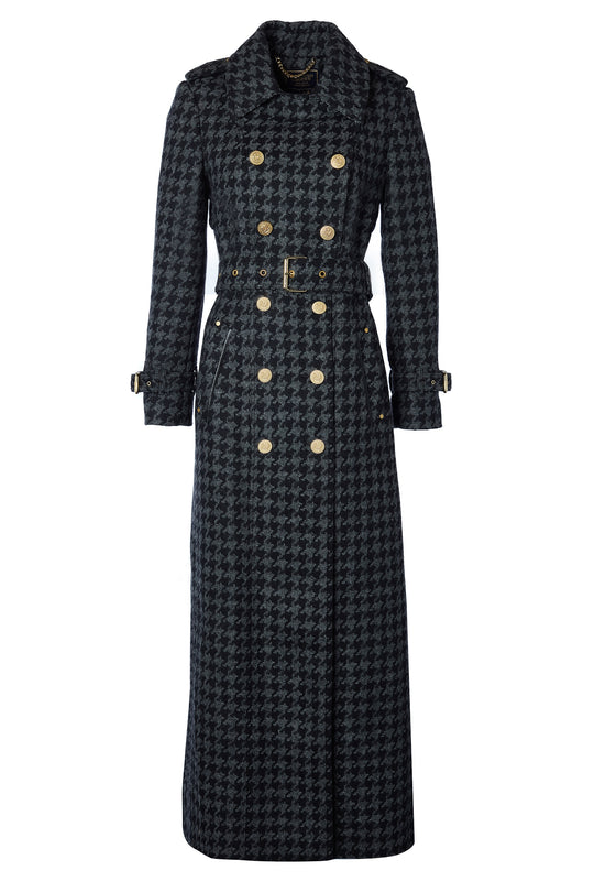 Full Length Chelsea Trench Coat (Large Scale Charcoal Houndstooth ...