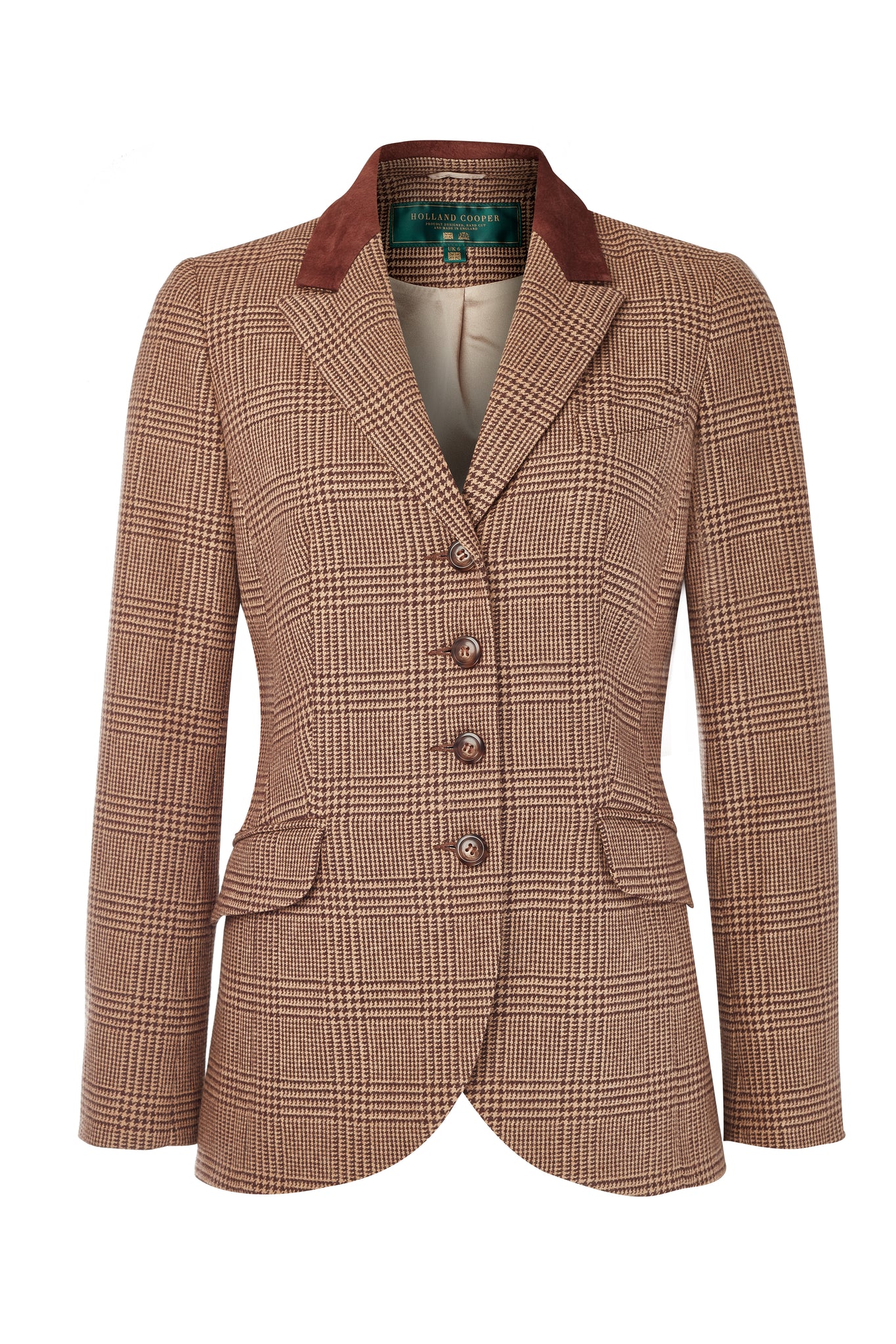 womens brown tweed riding jacket with velvet collar