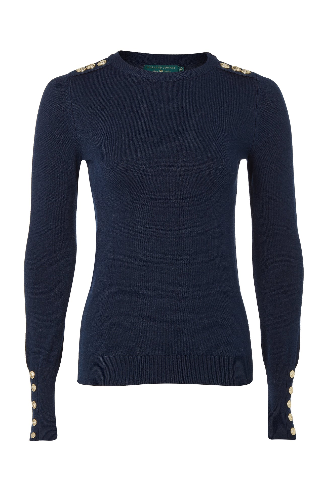 Buttoned Knit Crew Neck (Ink Navy) – Holland Cooper