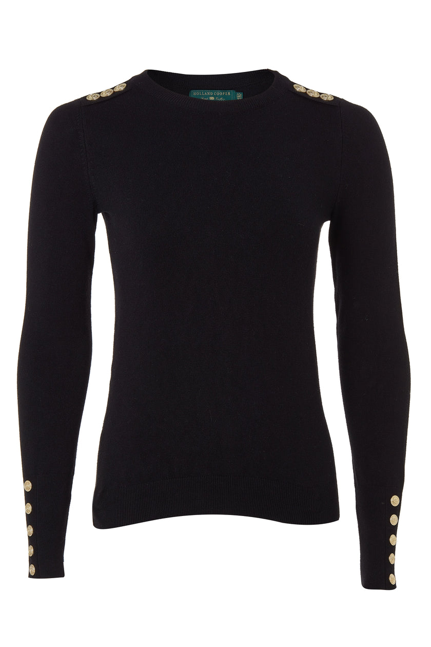 Buttoned Knit Crew Neck (Black) – Holland Cooper