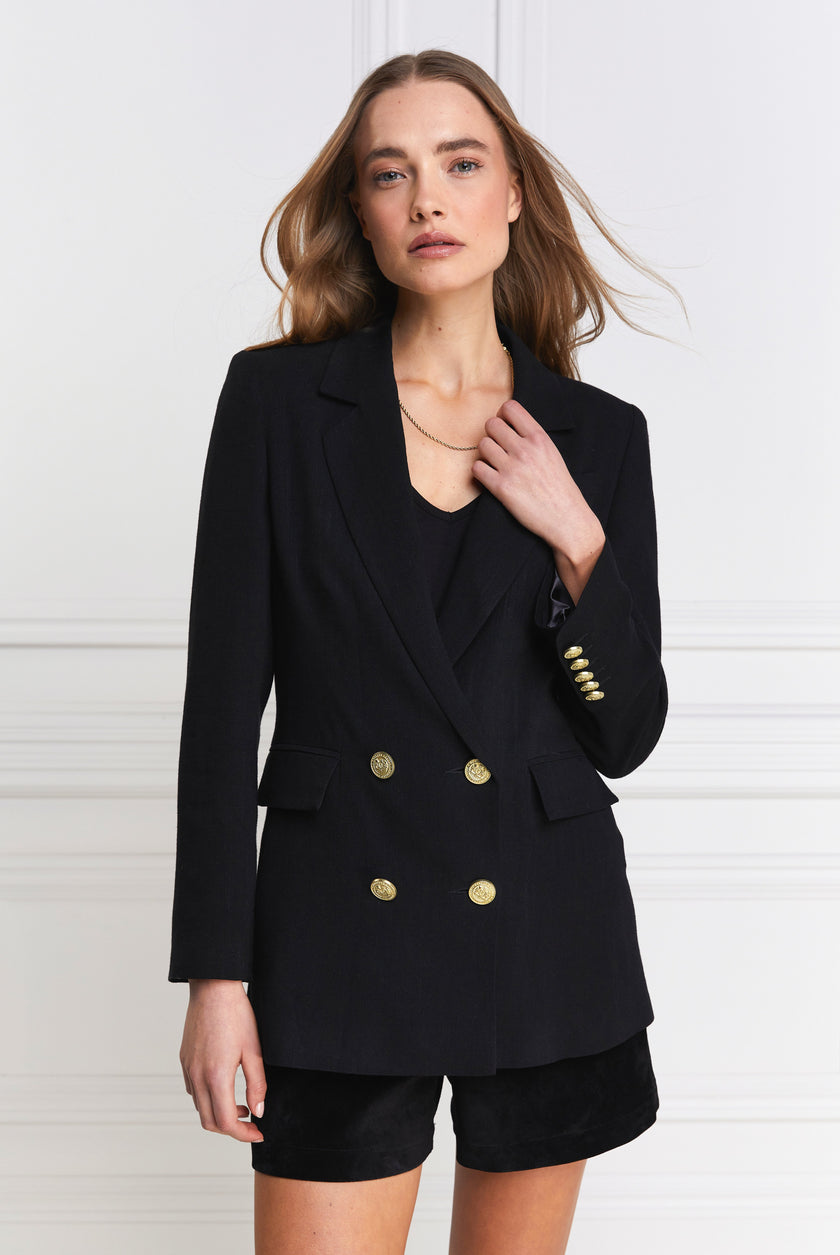 Double Breasted Blazer (Black Linen) – Holland Cooper