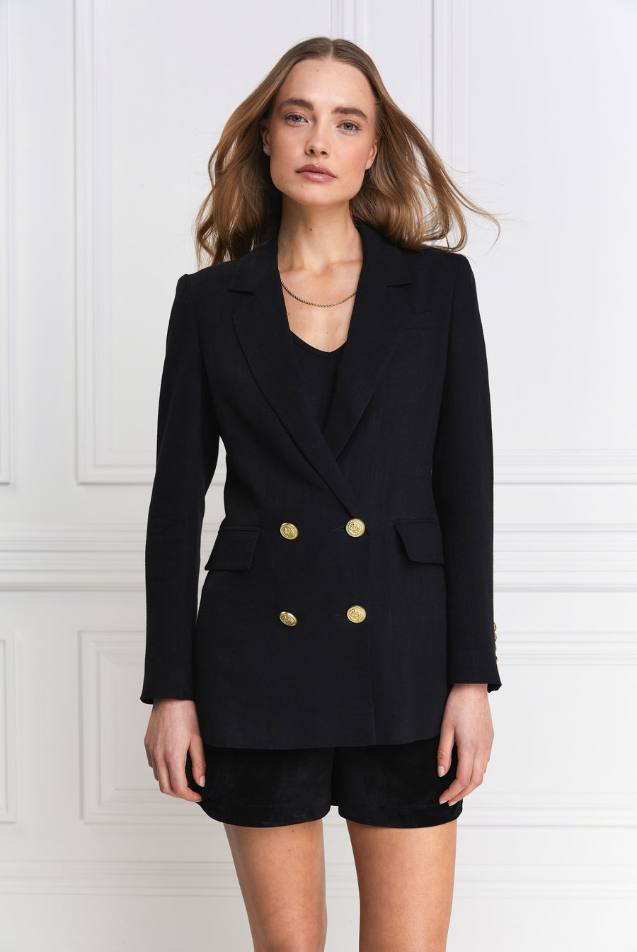 Double Breasted Blazer (Black Linen) – Holland Cooper