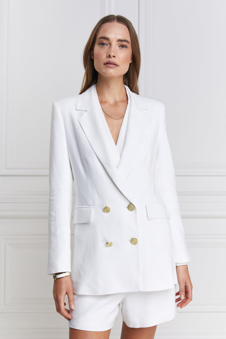 The Double Breasted Linen Blazer Suit (Oyster Linen)