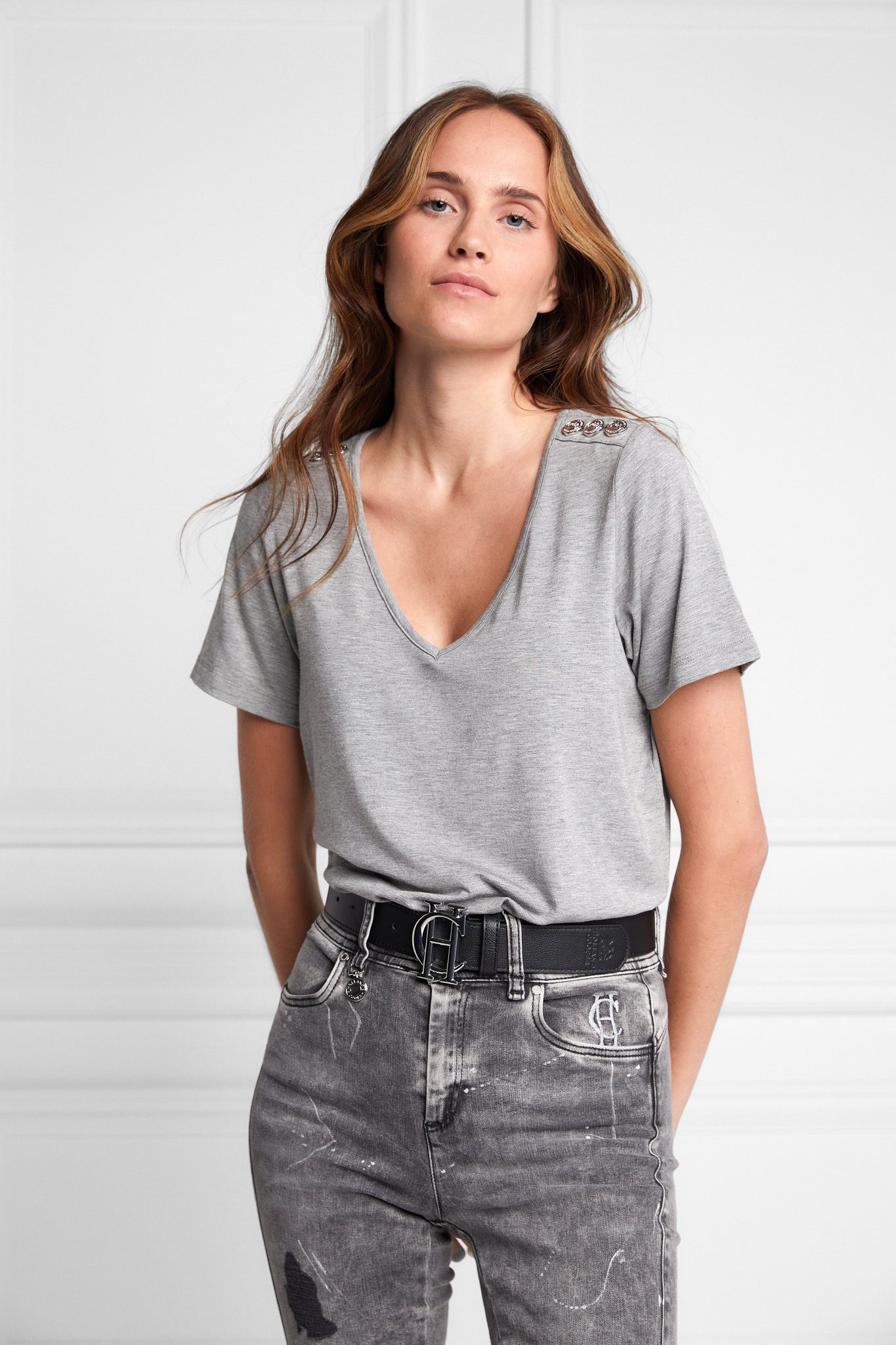 Relax Fit V-Neck Tee (Grey Marl)