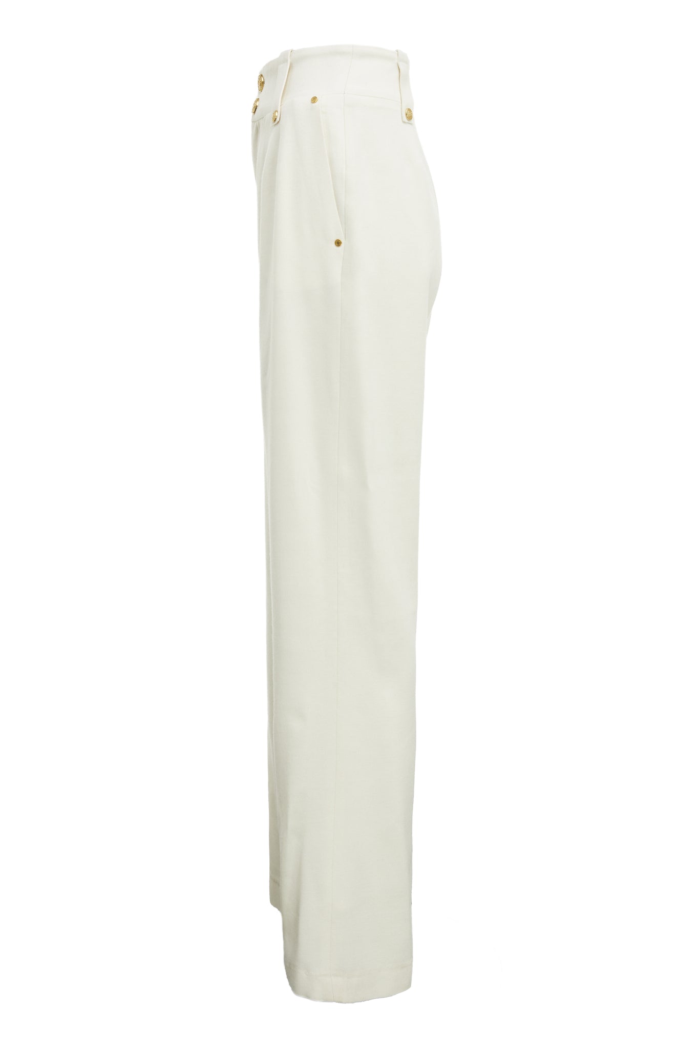 Side of Women’s ivory wool high waisted straight trousers 