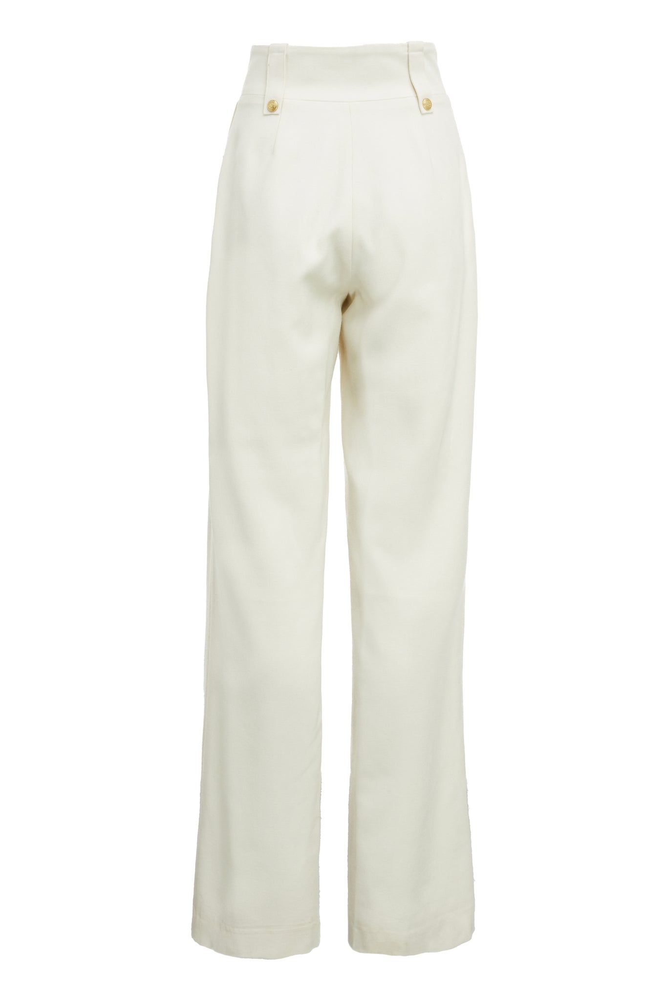 Back of Women’s ivory wool high waisted straight trousers