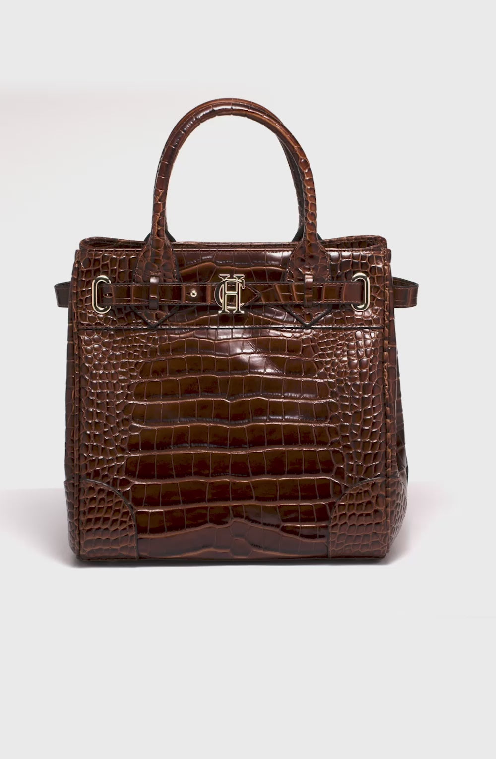 360 video dark brown womens small dark brown croc embossed leather tote bag